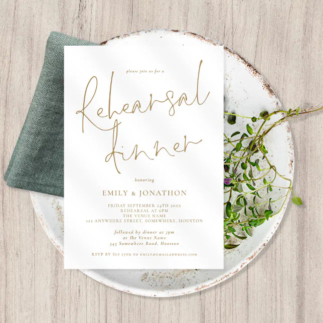 Wedding Invitations Textformat Elegant Gold Text Wedding Rehearsal Dinner Invitation | Zazzle