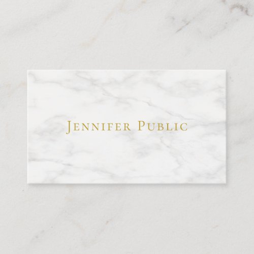 Elegant Gold Text White Marble Minimalist Modern Business Card