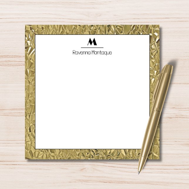 Elegant Gold Texture Black Border Monogram Name  Note Card (Creator Uploaded)