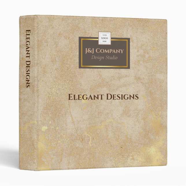 Elegant Gold Texture Brown Frame Logo 3 Ring Binder (Front/Spine)