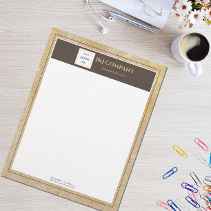 Elegant Gold Texture Brown Frame Logo Letterhead
