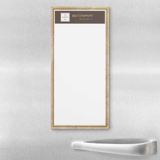 Elegant Gold Texture Brown Frame Logo Magnetic Notepad (In Situ)