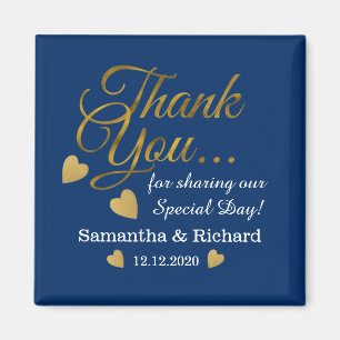 Elegant Gold Thank You Blue Wedding Favor  Magnet