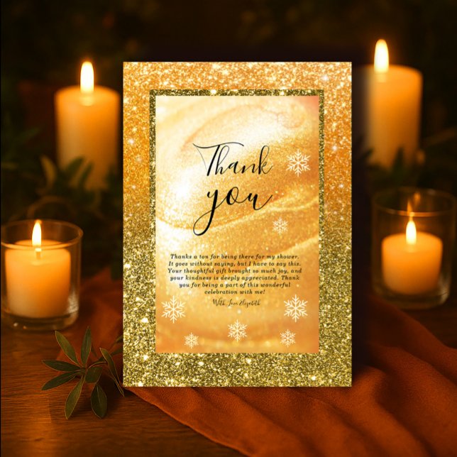 Elegant Gold Thank You Card | Glitter and Pearl (Elegant Gold Thank You Card | Glitter and Pearl#zazzlemade #thankyouwedding #christmas#goldenligh)
