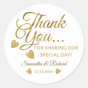 Elegant Gold Thank You Custom Wedding Party Favor Classic Round Sticker