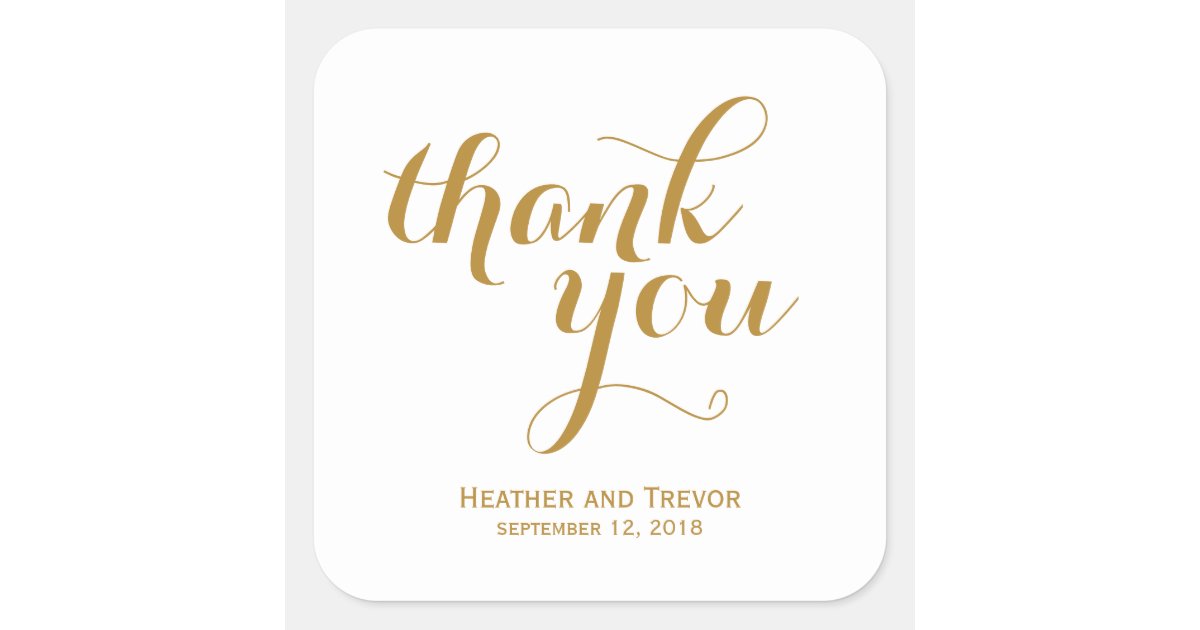 Elegant Gold Thank You Favor Square Sticker | Zazzle