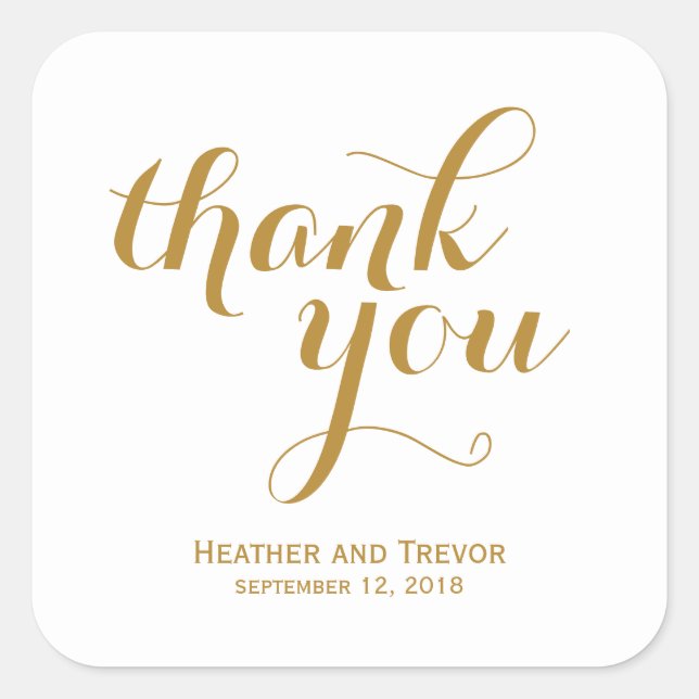 Elegant Gold Thank You Favor Square Sticker (Front)