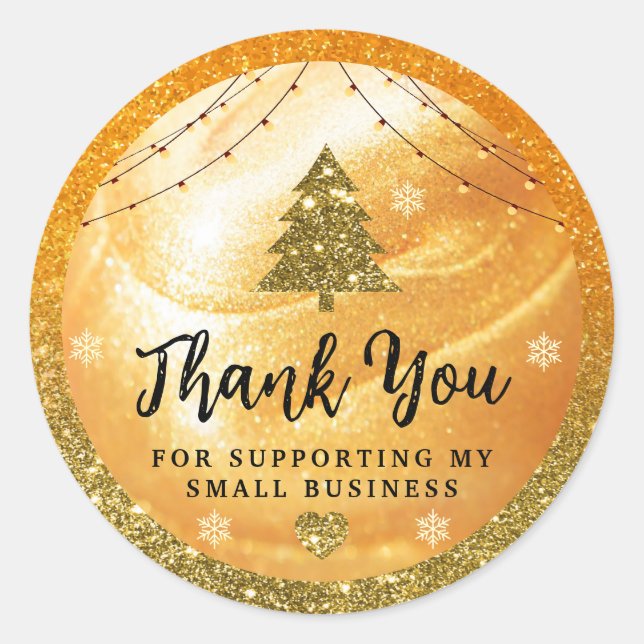 Elegant Gold Thank You | Glitter and Pearl Classic Round Sticker (Front)
