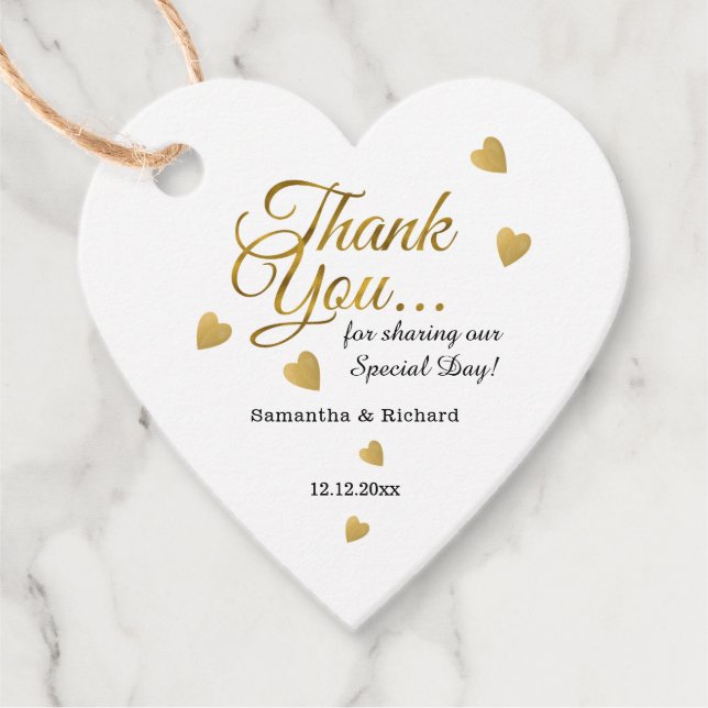 Elegant Gold Thank You Heart Wedding   Favor Tags (Front)
