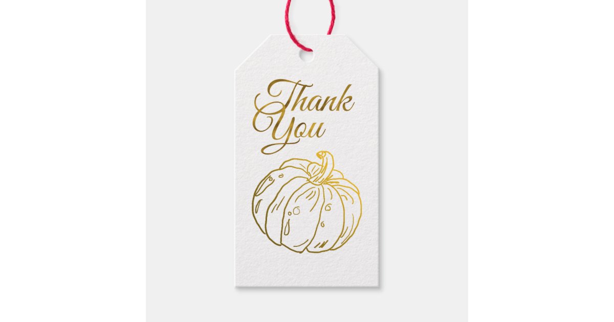 Elegant Gold Thank You Pumpkin Happy Thanksgiving Gift Tags | Zazzle
