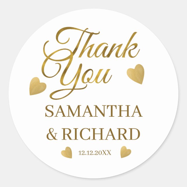 Elegant Gold Thank You Wedding Favor Classic Round Sticker (Front)