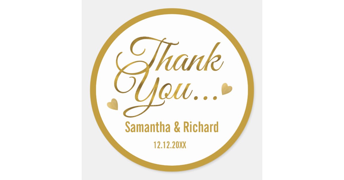 Elegant Gold Thank You Wedding Favor Classic Round Sticker | Zazzle