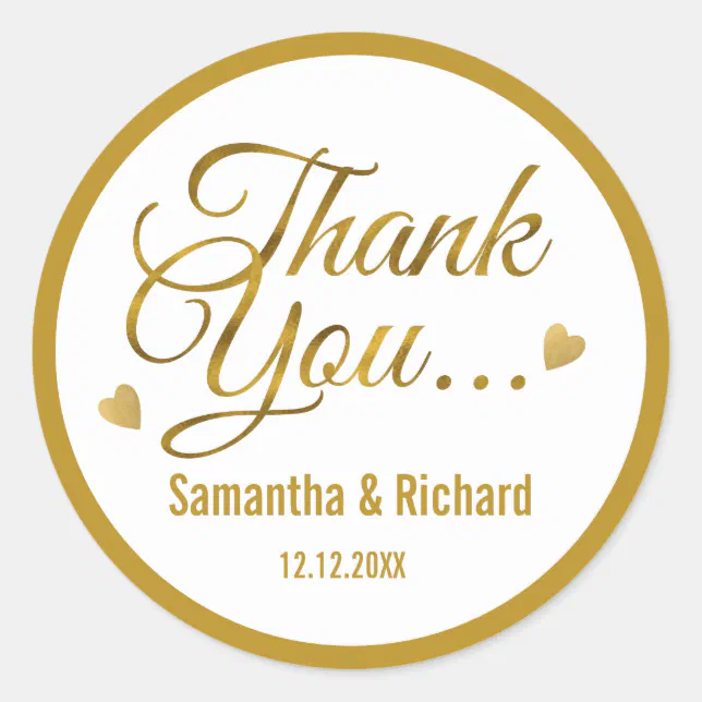 Elegant Gold Thank You Wedding Favor Classic Round Sticker | Zazzle
