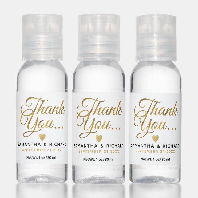 Elegant Gold Thank You Wedding Favor Hand Sanitizer (Set)