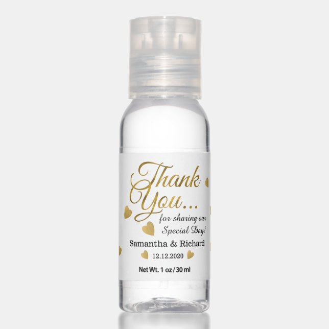 Elegant Gold Thank You Wedding Favor Hand Sanitizer (Front)