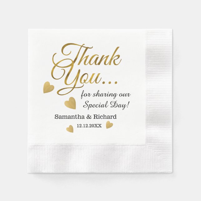 Elegant Gold Thank You Wedding Napkins (Front)