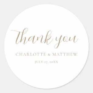 Elegant Gold Thank You Wedding Round Sticker