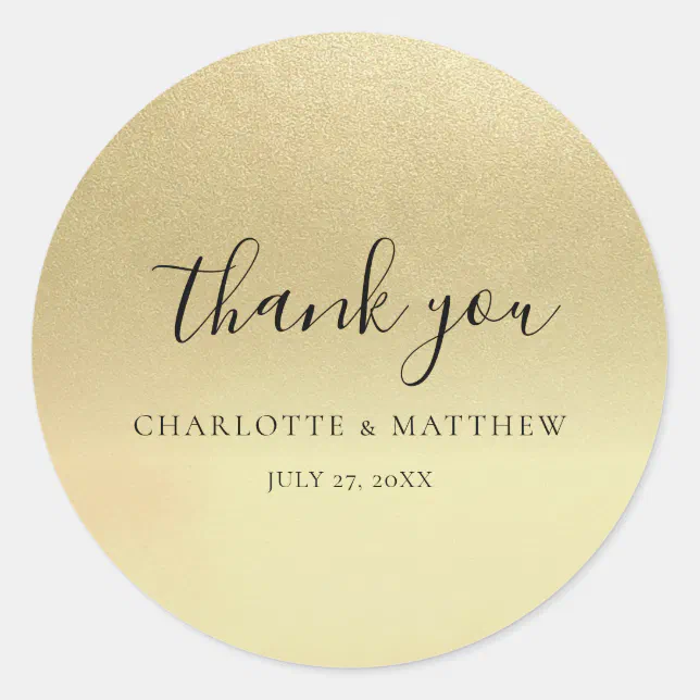 Elegant Gold Thank You Wedding Round Sticker | Zazzle