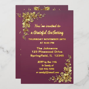 Elegant Gold Thanksgiving Foil Invita Invitation