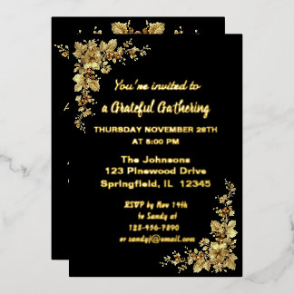 Elegant Gold Thanksgiving Foil Invita Invitation