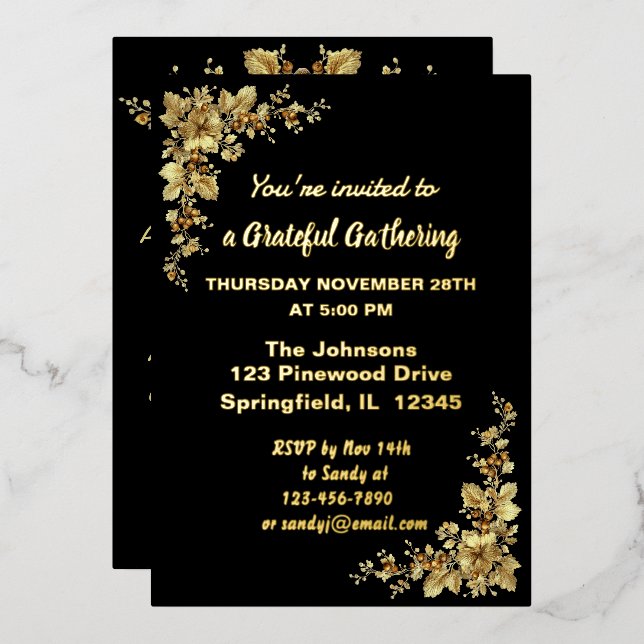 Elegant Gold Thanksgiving Foil Invita Invitation (Front/Back)