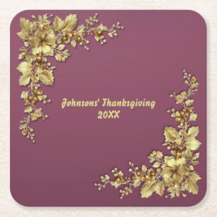 Elegant Gold Thanksgiving Square Paper Coaster