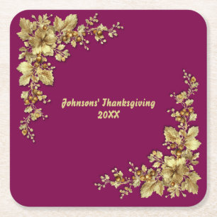 Elegant Gold Thanksgiving Square Paper Coaster
