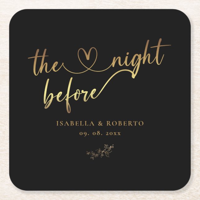 Elegant Gold The Night Before Wedding  Square Paper Coaster (Front)