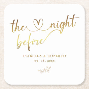 Elegant Gold The Night Before Wedding  Square Paper Coaster