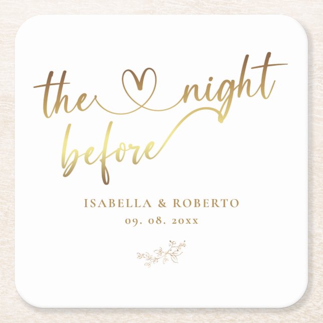 Elegant Gold The Night Before Wedding  Square Paper Coaster (Front)