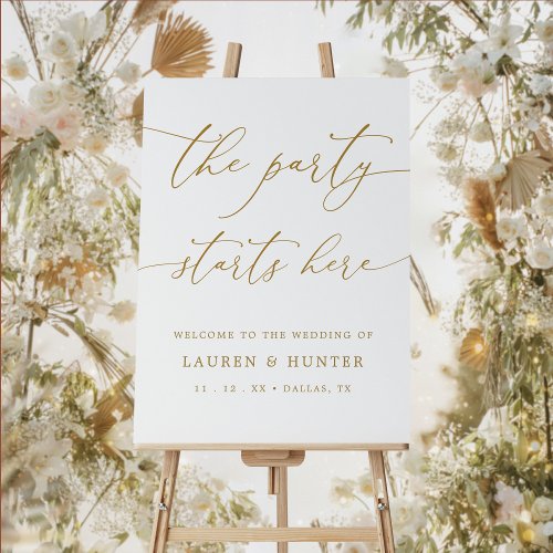Elegant Gold The Party Starts Here Wedding Sign