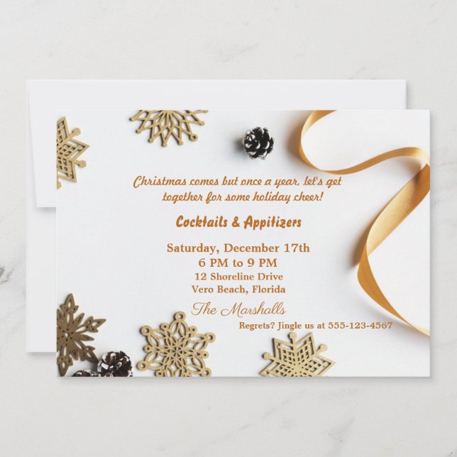 Elegant Gold Themed Christmas Dinner Invitation (Front)