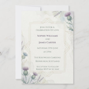 Elegant Gold Thistle Frame Scottish Wedding Invita Invitation