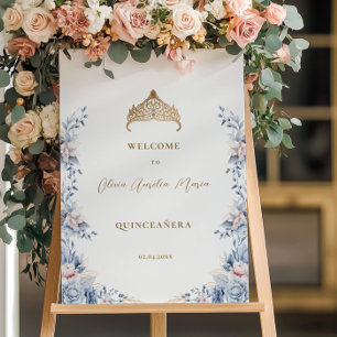 Elegant Gold Tiara Blue Floral Quinceañera Foam Board