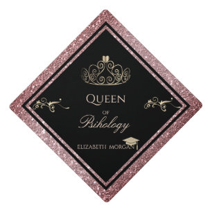 Elegant Gold Tiara Burgundy Glitter Graduation Cap