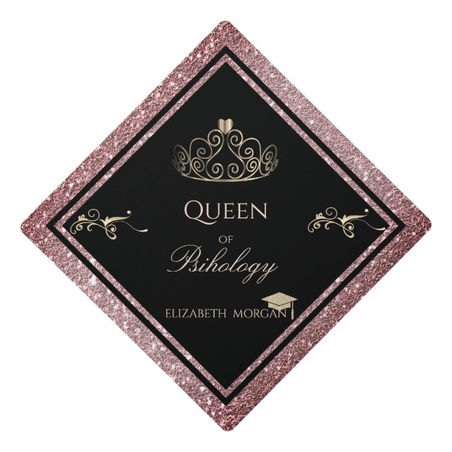 Elegant Gold Tiara Burgundy Glitter Graduation Cap (Front)