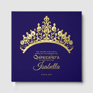 Elegant Gold Tiara Crown Quinceañera Birthday Foil Guest Book