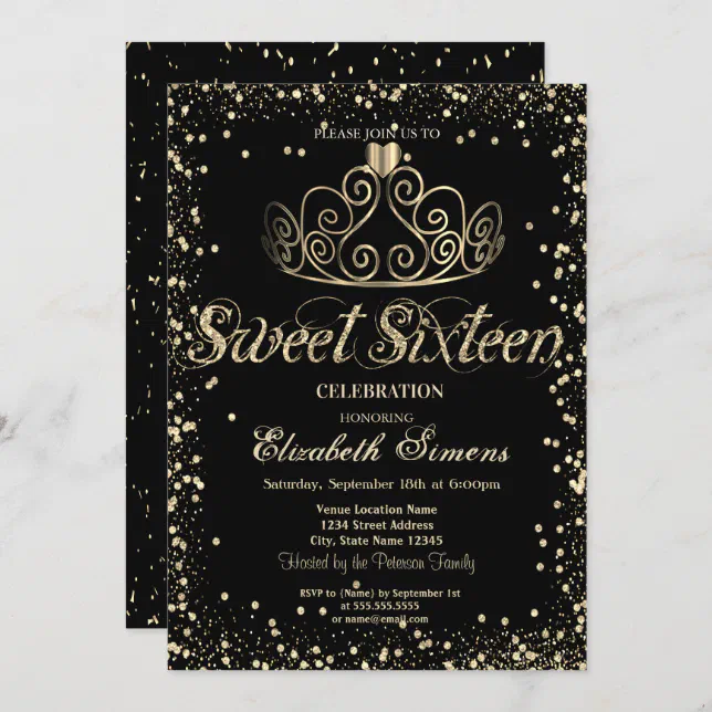 Elegant Gold Tiara Diamonds Confetti Sweet 16 Invitation Zazzle 6500