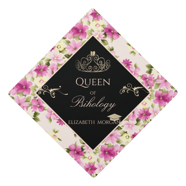 Elegant Gold Tiara,Flowers  Graduation Cap (Front)