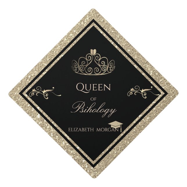 Elegant Gold Tiara Glitter Graduation Cap (Front)