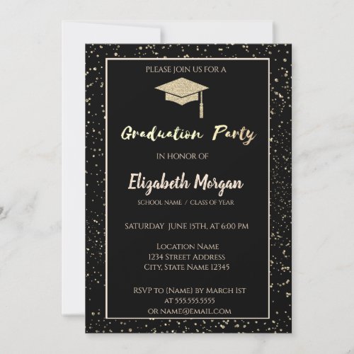 Elegant Gold Tiara Glitter Graduation CapConfetti Invitation