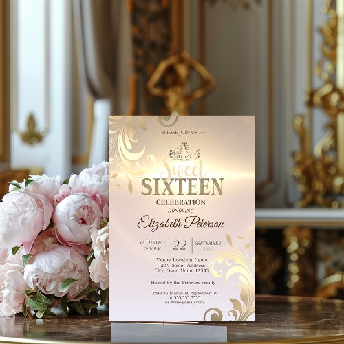 Elegant Gold Tiara Sweet Diamonds 16 Party Invitation