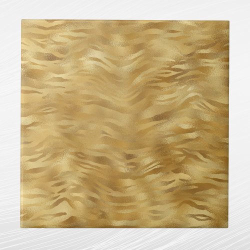 Elegant Gold Tiger Animal Print Ceramic Tile