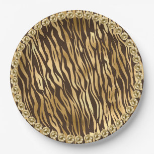 Elegant Gold Tiger Girly Pretty Paper Plates
