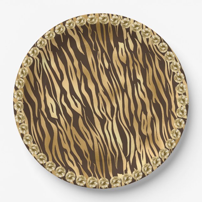 Elegant Gold Tiger Girly Pretty Paper Plates (Front)