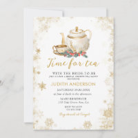 Elegant Gold Time For Tea Christmas Bridal Shower