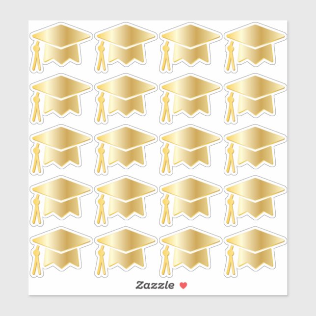 Elegant Gold Tone Graduation Cap Sticker (Sheet)