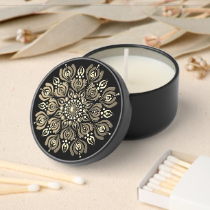 Elegant Gold Tone on Black Floral Mandala Mini Candle Favors