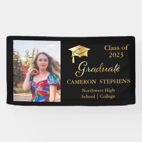 Elegant Gold Tone on Black Graduate Photo Banner