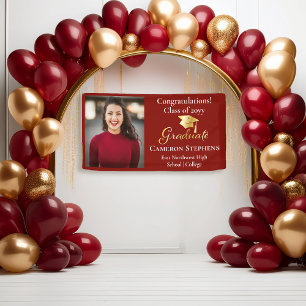 Elegant Gold Tone on Dk Red Graduate Photo Banner